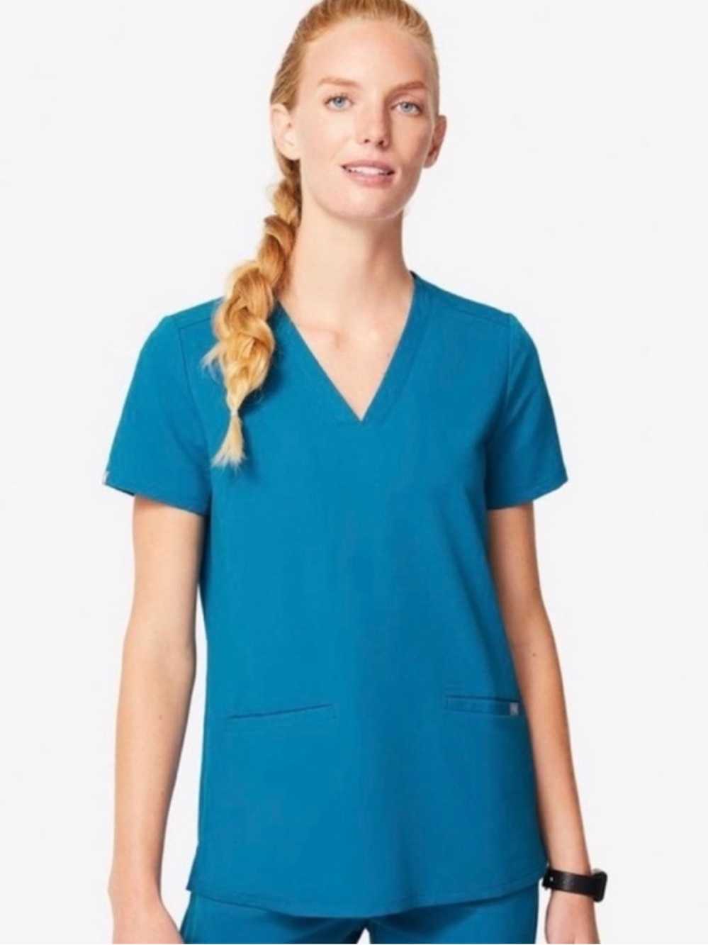 Figs Casma Three-Pocket Scrub Top Alps Blue Short Sleeve